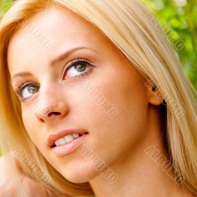 Face of the young beautiful sexy woman outdoors