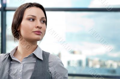 Closeup portrait of cute young business woman smiling