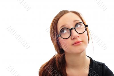 Young smiling student woman. Over white background