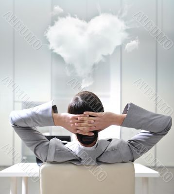 Closeup portrait of cute young business woman from behind