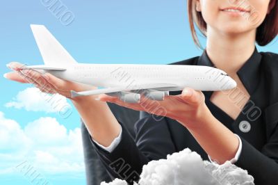 Portrait of young happy woman stewardes