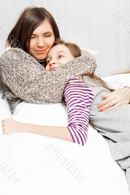 Smiling daughter with her mother 