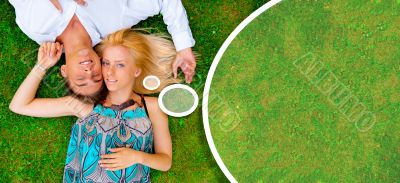 A portrait of a sweet couple in love. Photo from above. Horizont