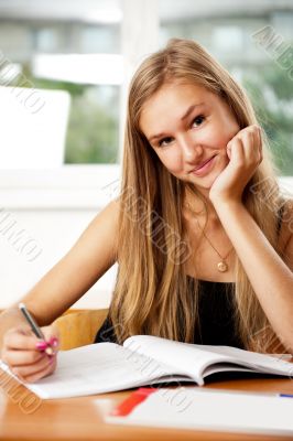 A portrait of a caucasian race school student at classroom