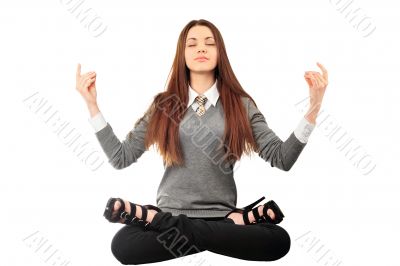 Portrait of young pretty student girl over white background medi