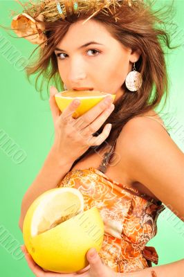 Closeup fashion portrait of pretty young woman wearing dress and