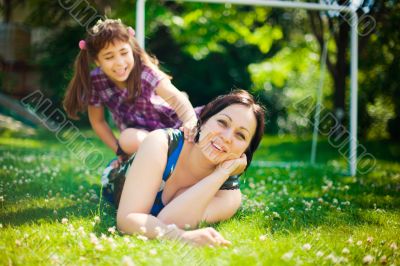 Artistic lifestyle photo happy family: adult woman and her daugh