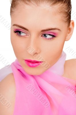 Portrait of beautiful woman looking at left side of the shot, we