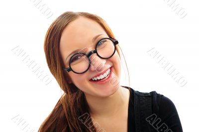 Young smiling student woman. Over white background