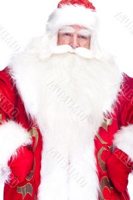 Traditional Santa Claus giving a big `ho ho ho` belly laugh. Iso