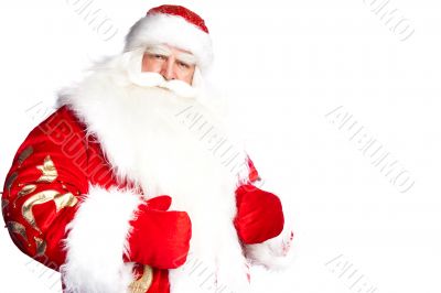 Traditional Santa Claus giving a big `ho ho ho` belly laugh. Iso