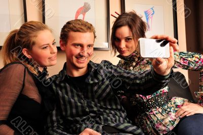 Happy students group demonstrating relaxation and friendship