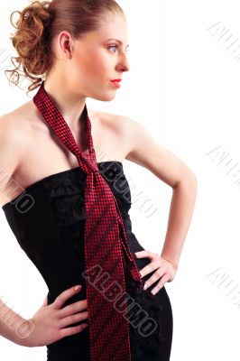 Closeup beauty portrait of beautiful handsome woman with slim se