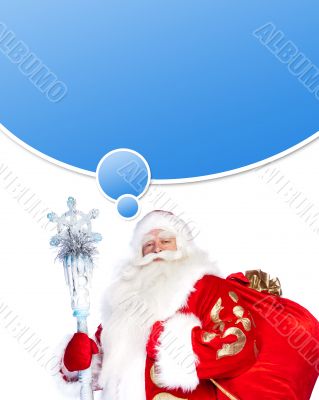 A traditional Christmas Santa Clause with staff isolated on whit