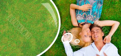 A portrait of a sweet couple in love. Photo from above. Horizont