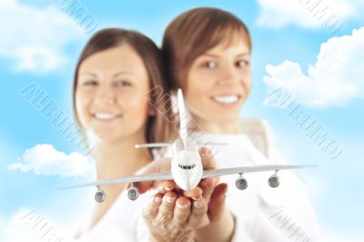 Portrait of young happy woman stewardes