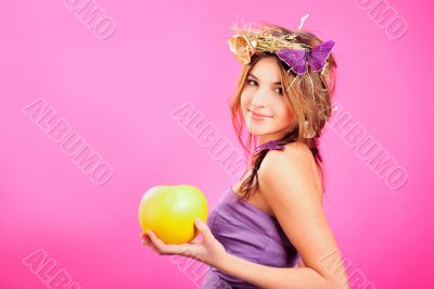 Closeup fashion portrait of pretty young woman wearing dress and