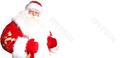 Traditional Santa Claus giving a big `ho ho ho` belly laugh. Iso