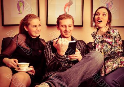 Happy students group demonstrating relaxation and friendship