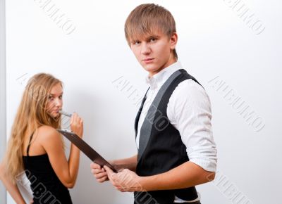 Portrait of college students making presentation of their projec