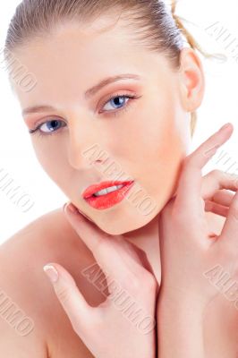 Close-up portrait of sexy caucasian young woman with beautiful b