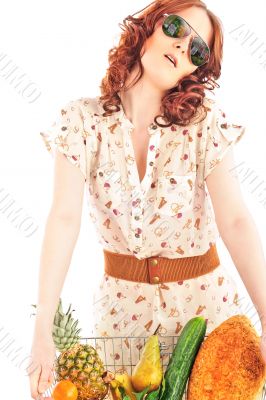 Closeup portrait of pretty caucasian woman wearing stylish cloth