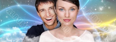 Portrait of beautiful futuristic style couple looking at camera 