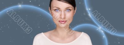 Portrait of beautiful futuristic style woman looking at camera a