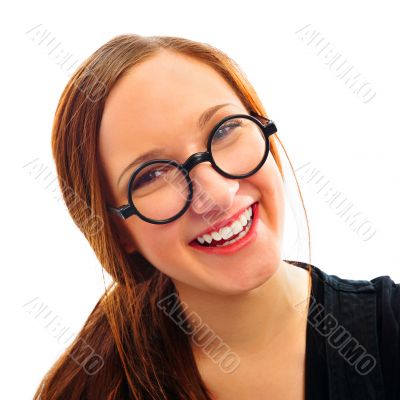 Young smiling student woman. Over white background