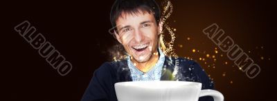Portrait of a young man drinking coffee and looking at camera. S