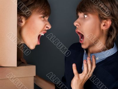 Portrait of young student or newbie businessman criticising hims