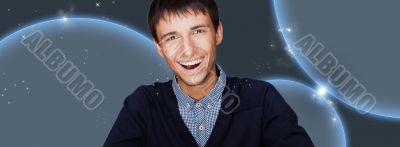 Portrait of handsome futuristic style man looking at camera agai