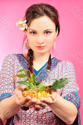 Portrait of a beautiful young girl in Asian clothing.