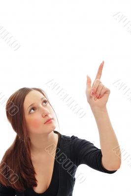 Young smiling student woman. Over white background