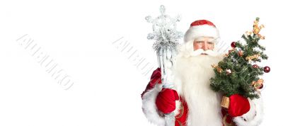 Christmas theme: Santa Claus holding christmas tree? staff and h