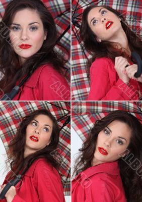 Collage of a woman with an umbrella