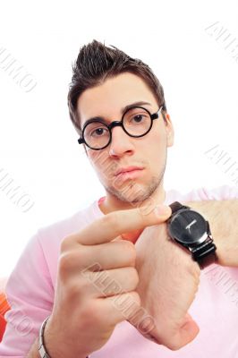 View from front of man in glasses looking at 