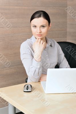 Portrait of a beautiful young businesswoman on the computer, lis