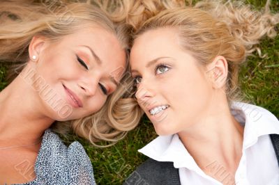 Two friended woman at park