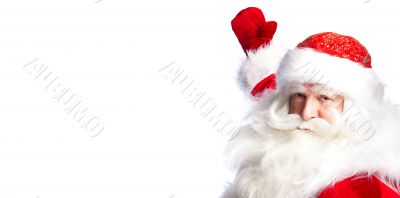 Santa Claus pointing his hand isolated ov<spa