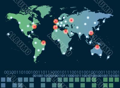 World map with hot points of connections n<sp