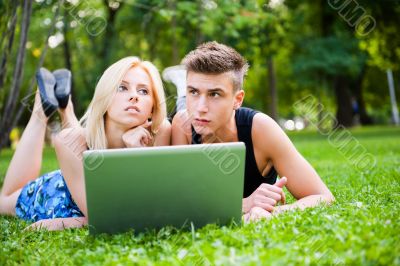 Portrait of young couple outdoor r