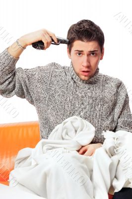 man trying to suicide. Isolated on white background