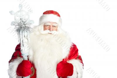 A traditional Christmas Santa Clause with staff isolated on whit