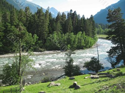 Wild caucasus river Zelenchuck. Arhyz. Cherkessia republic