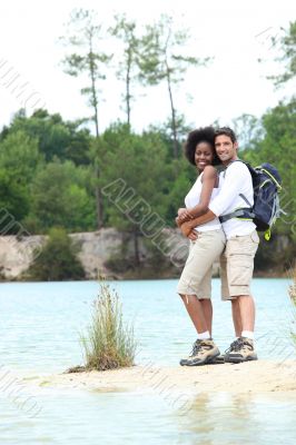 couple on a mountain hike