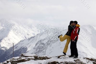 Skiers on top of the mountain