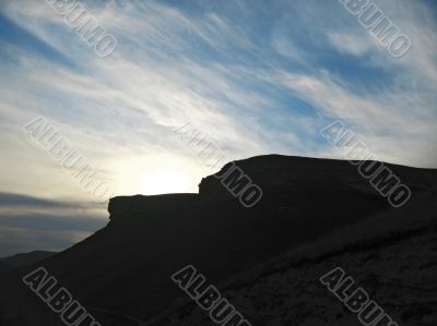 Caucasus mountains and sunset