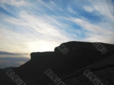 Caucasus mountains and sunset