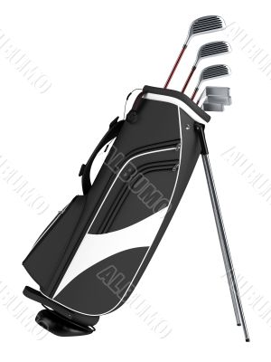 Black bag with golf clubs
